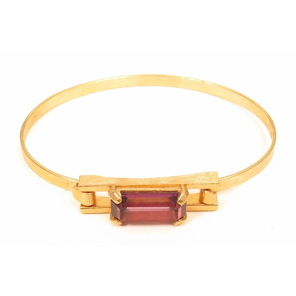 Purple Rhinestone Vintage Gold Plated Clip-On‎ Bangle Signed Avon Bracelet